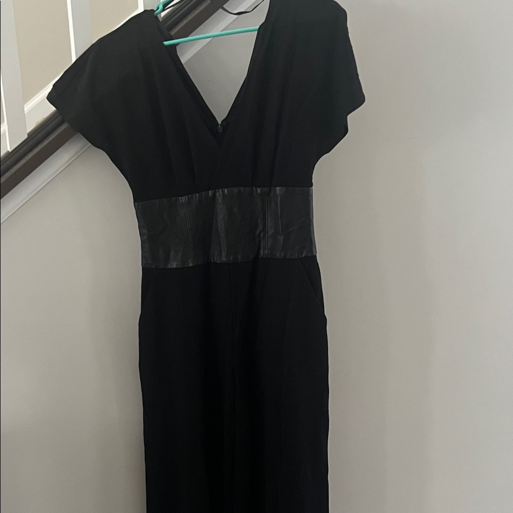 Elegant Black Dress with Faux Leather Detail